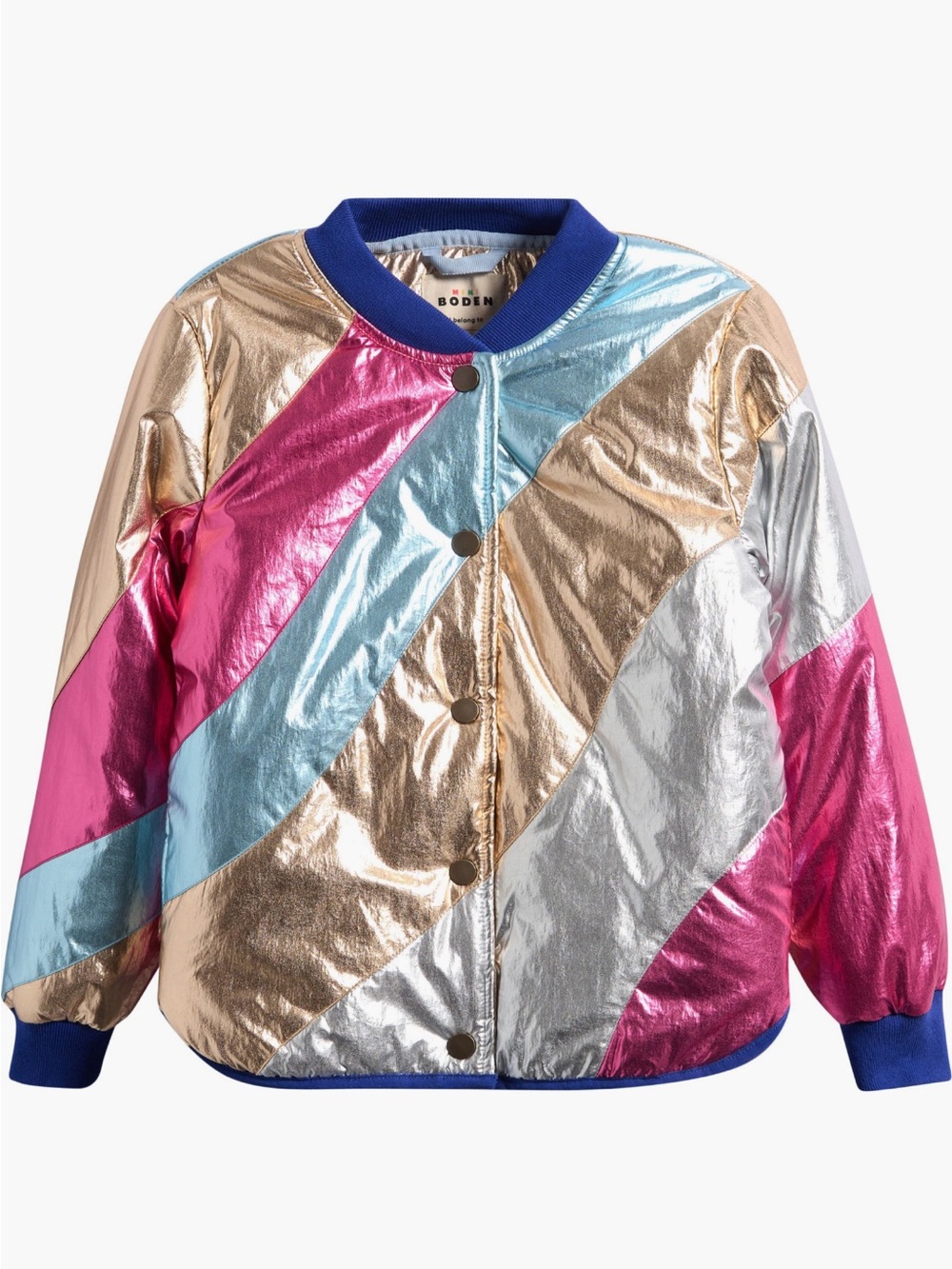 NWT Mini Boden Water Resistant Metallic Colorblock Bomber Jacket 4T